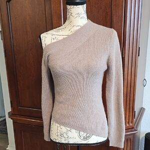 SHEIN Tan Off-the-Shoulder Sweater Ribbed Knit